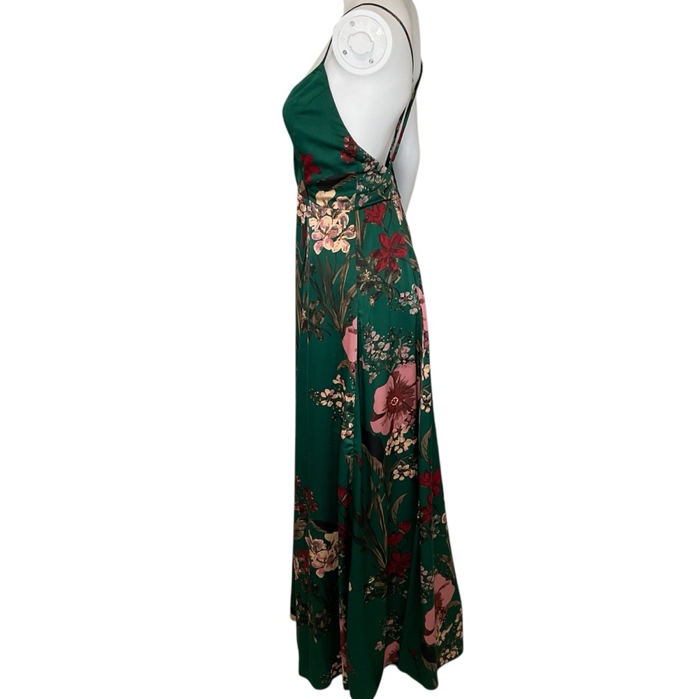 NWT Lulus Still the One Emerald Green Floral Print Satin Maxi Dress S - Picture 7 of 9